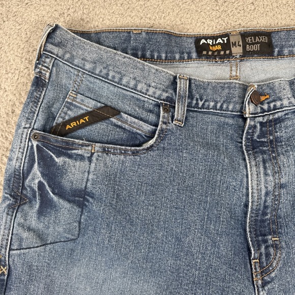 ARIAT REBAR M4 Jeans Mens 38x32 Relaxed Boot Cut Stone Wash - Picture 3 of 12
